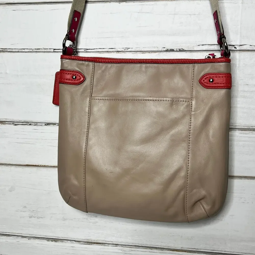 Coach Tan Pink Orange Leather Crossbody Messenger Bag Purse